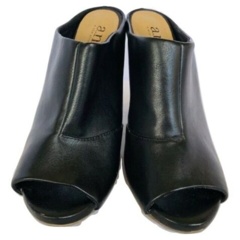 A.N.A. Women's Black Open Toe Slide Sandals Block Heel